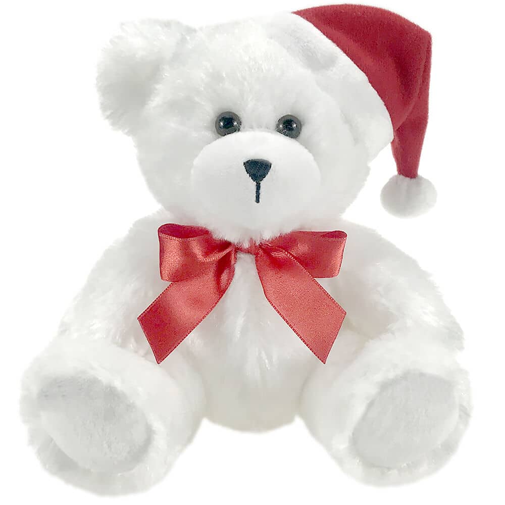 Benny Bear (White) with Santa Hat6 in. sitting - First and Main