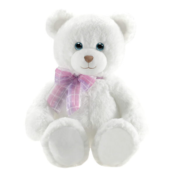 First & Main | White Teddy Bear with Sheer Striped Bow<br>Dena<br>15"