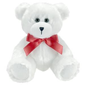 First & Main | White Teddy Bear with Red Ribbon <br> Benny <br> 6″