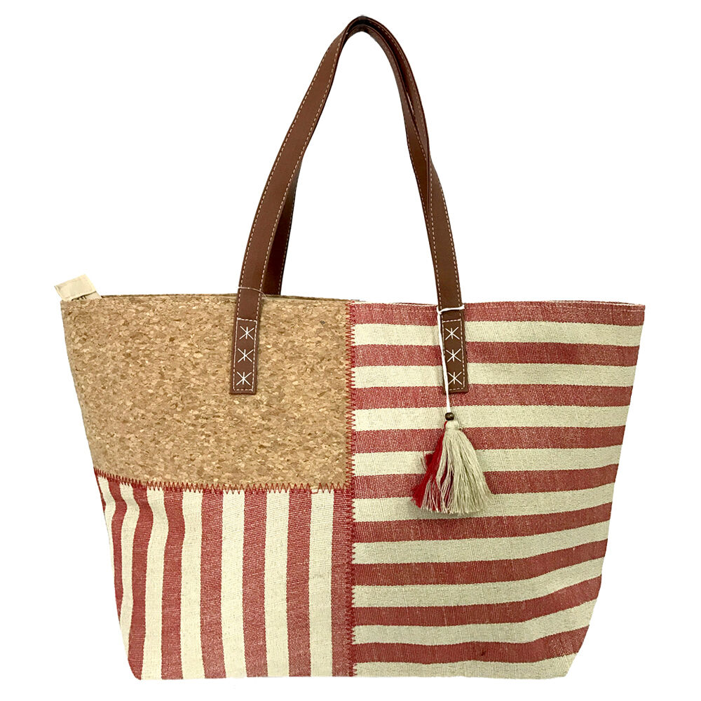 Tote Red Stripe And Cork With Tassel