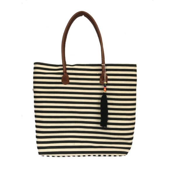 Navy Stripe Tote With Tassel