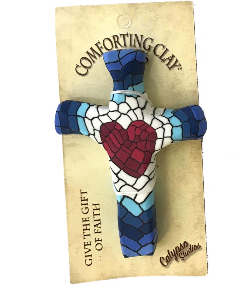 Mosaic Heart Pocket Cross 3 in. H