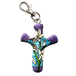 First & Main | Floral Cross Keychain Clip <br> Lily Cross Clip <br> 3″