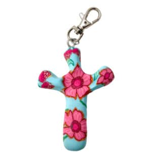 First & Main | Pink Floral Cross Keychain <br> Pink Garden Cross Clip <br> 13″