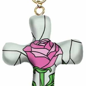 First & Main | Pink Rose Cross Keychain <br> 3″