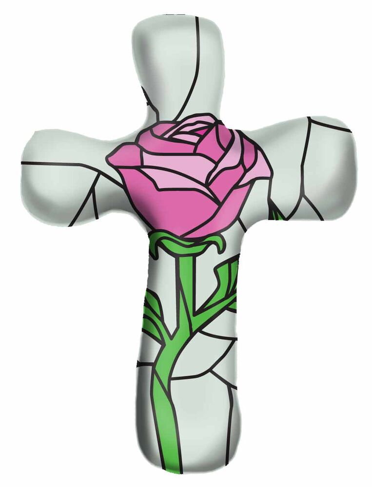 Pink Rose Pocket Cross 3 in. H