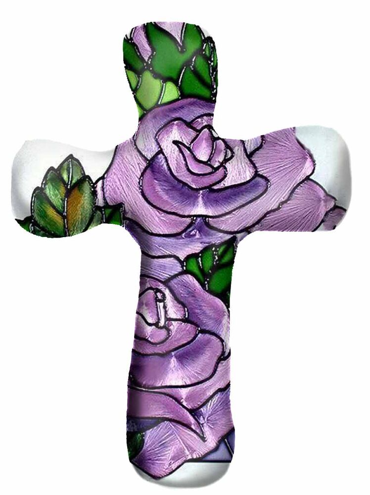 Purple Rose Pocket Cross 3 in. H