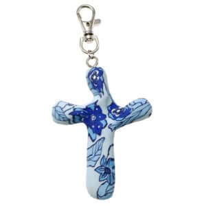 First & Main | Blue Floral Cross Keychain <br> Blue Floral Cross Keychain <br> 3″