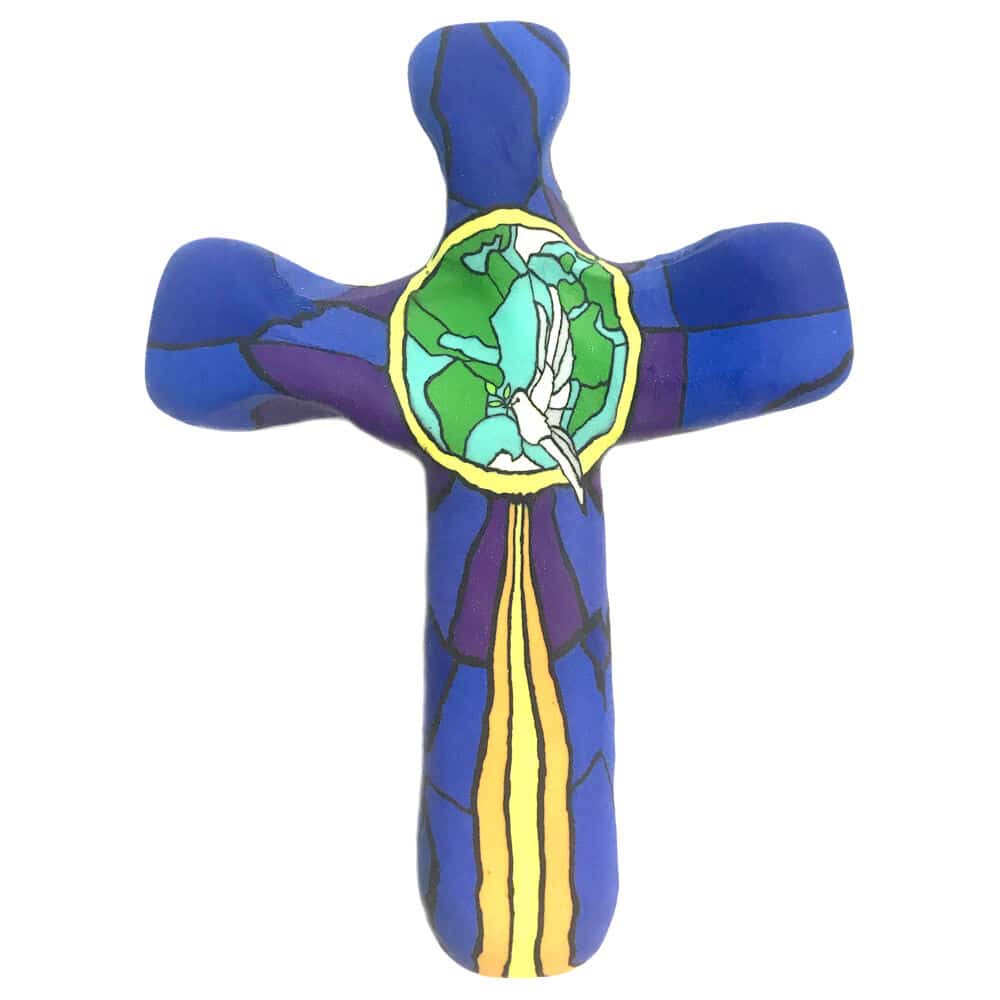 Olive Branch Stained Glass Pocket Cross 3 in. H