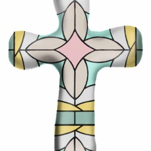 First & Main | Pink Shimmer Hand Held Cross Decoration <br> 5.5″ | Includes Gift Box