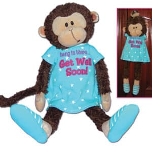 Monkey Plush | Get Well Soon Monkey <br> Mendin. Monkey with gown <br> 7.5″ Sitting / 13″ Hanging