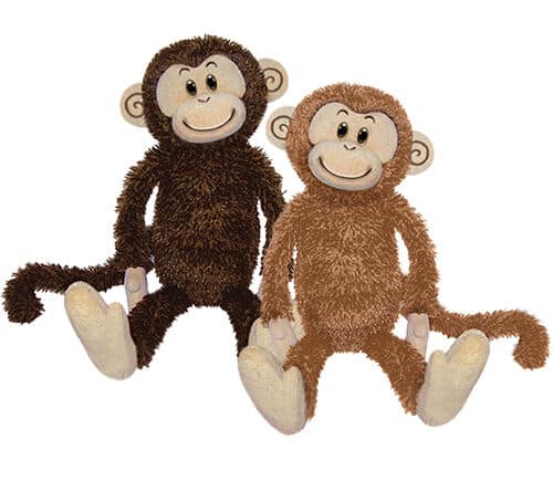 Monty Monkeys 13 in. long2 assortedvelcro on hands for hanging