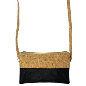 First & Main | Cork Black Burlap Crossbody <br> 8″ x 6″