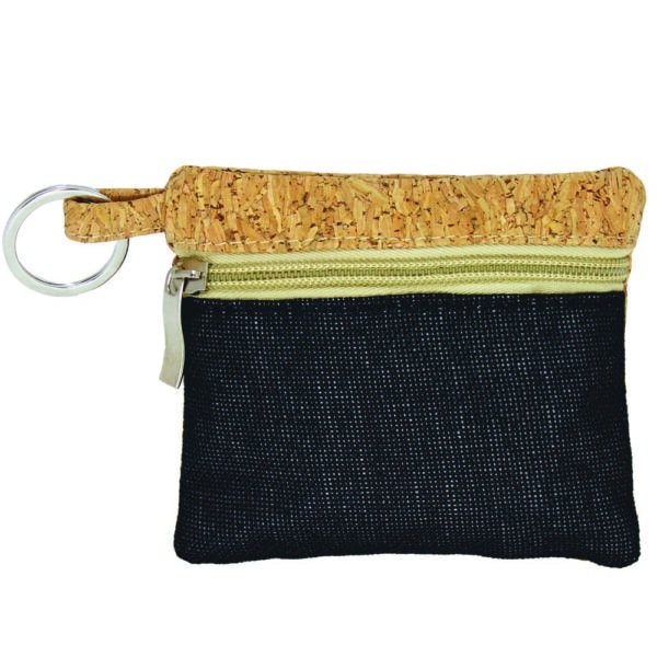 Cork & Black Burlap Change Purse