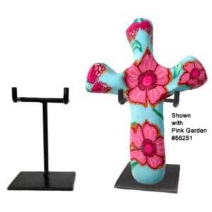 First & Main | Pink Floral Cross Stand <br> Metal Cross Stand <br> 2.5″